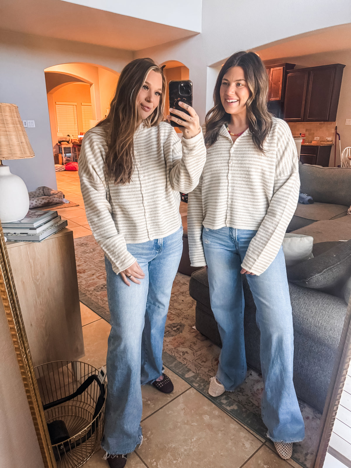 Striped Staple Cardigan in Cream