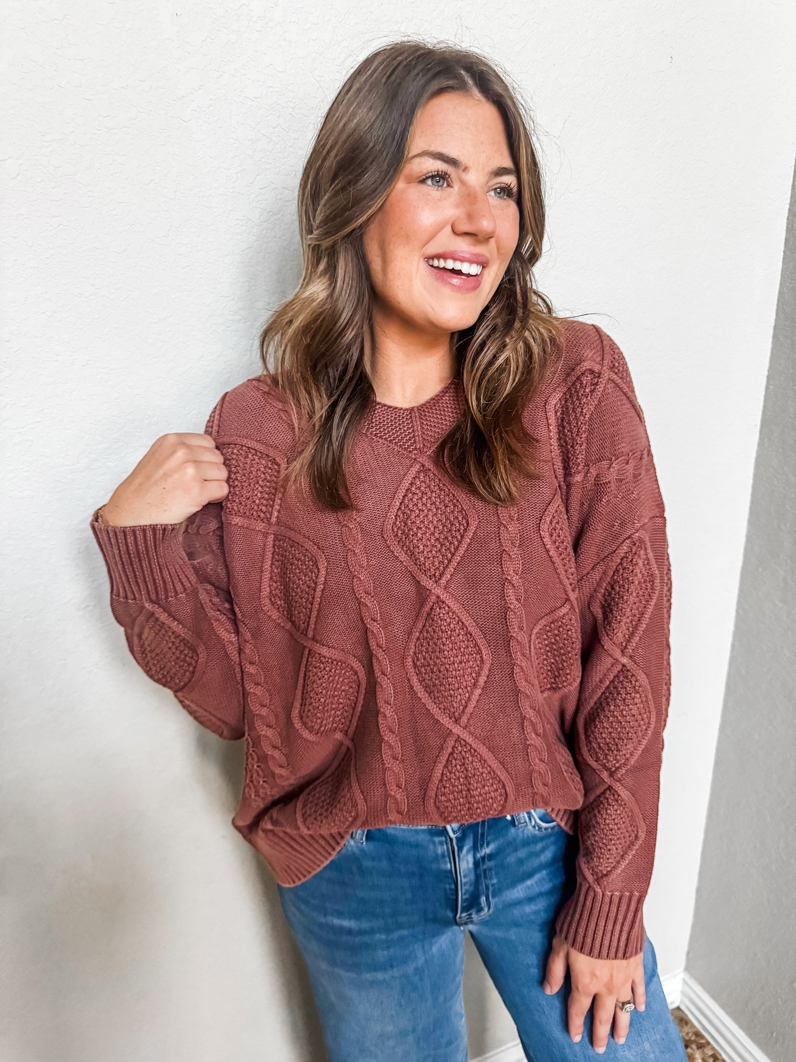 Rustic Retreat Cable Knit Sweater Top