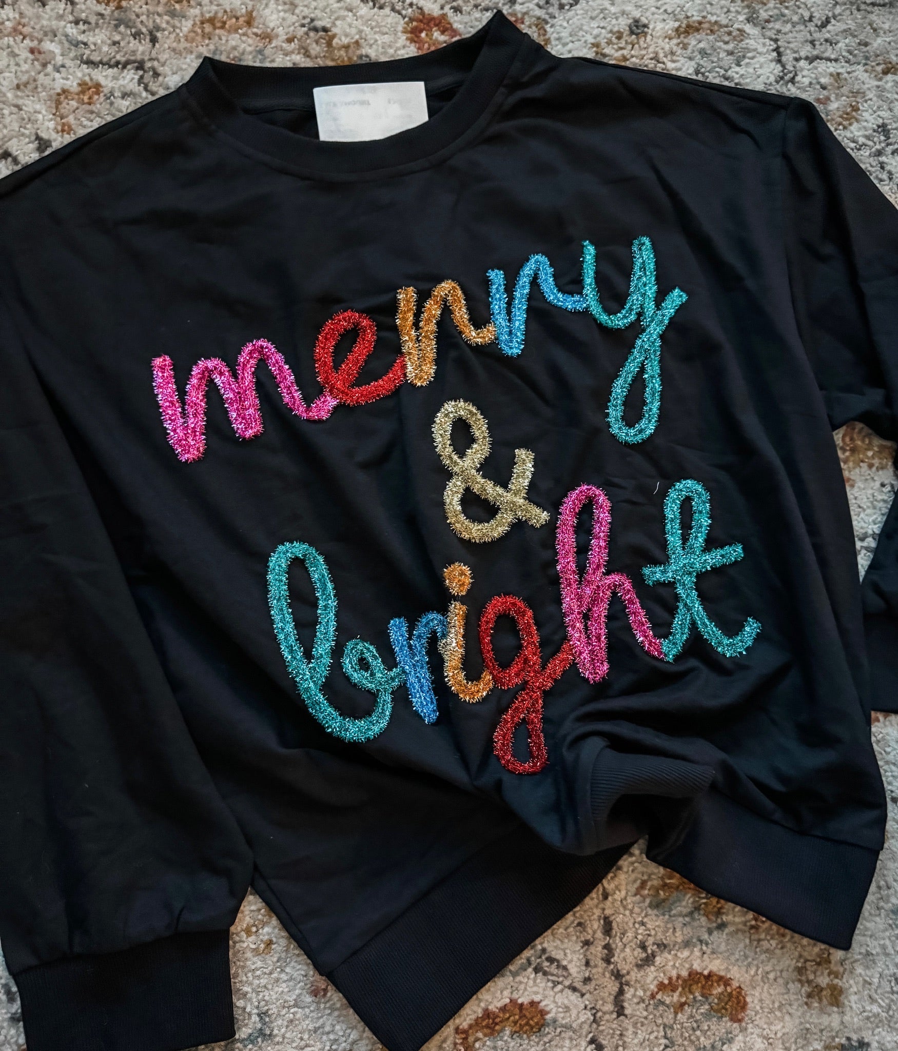 Merry And Bright Tinsel Lettering Pullover