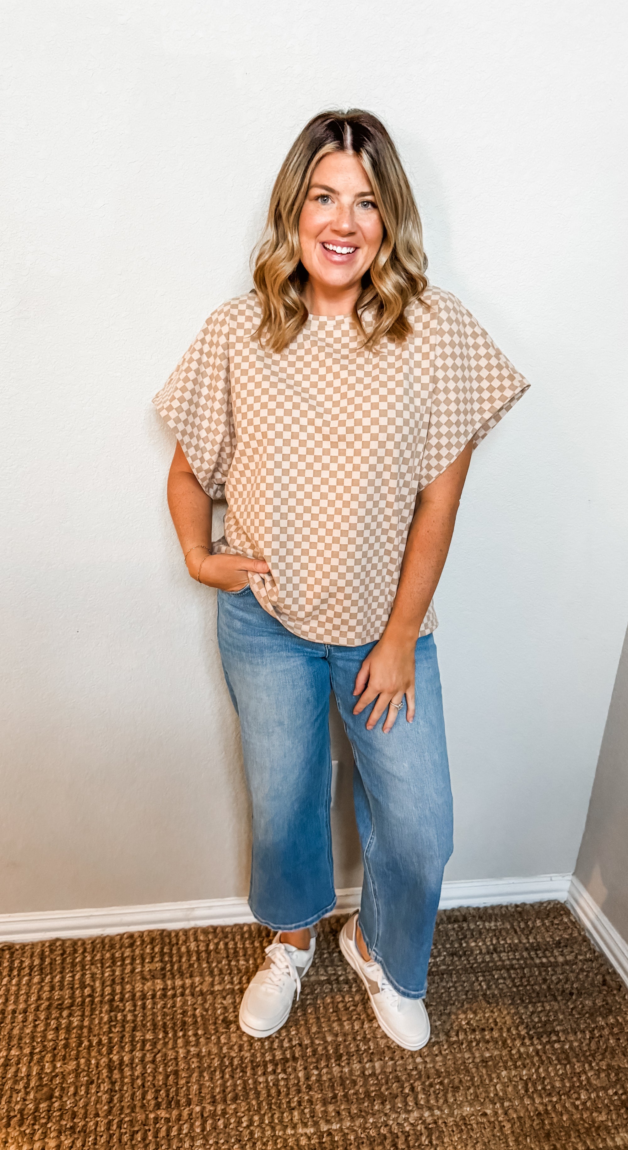 Checked Out Dolman Sleeve Top