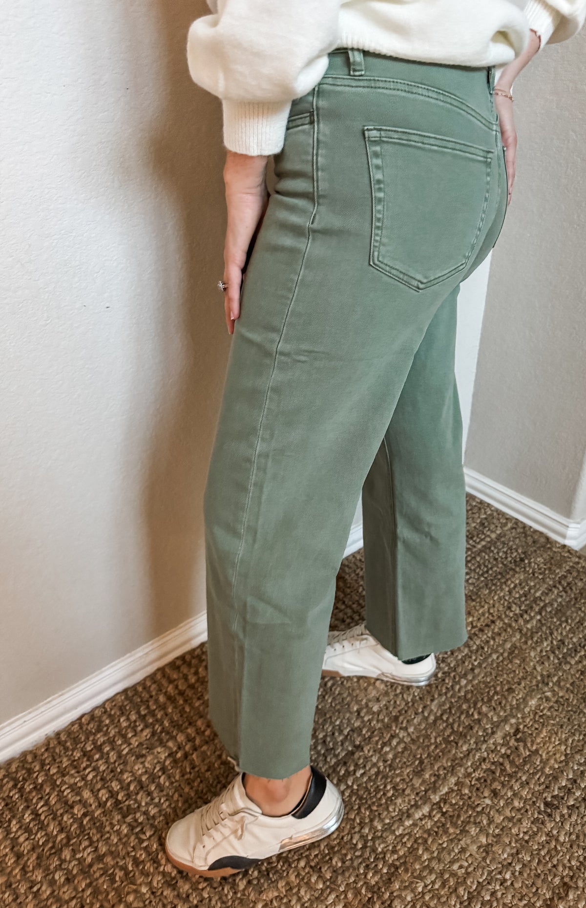 High Rise Crop Wide Leg- Green