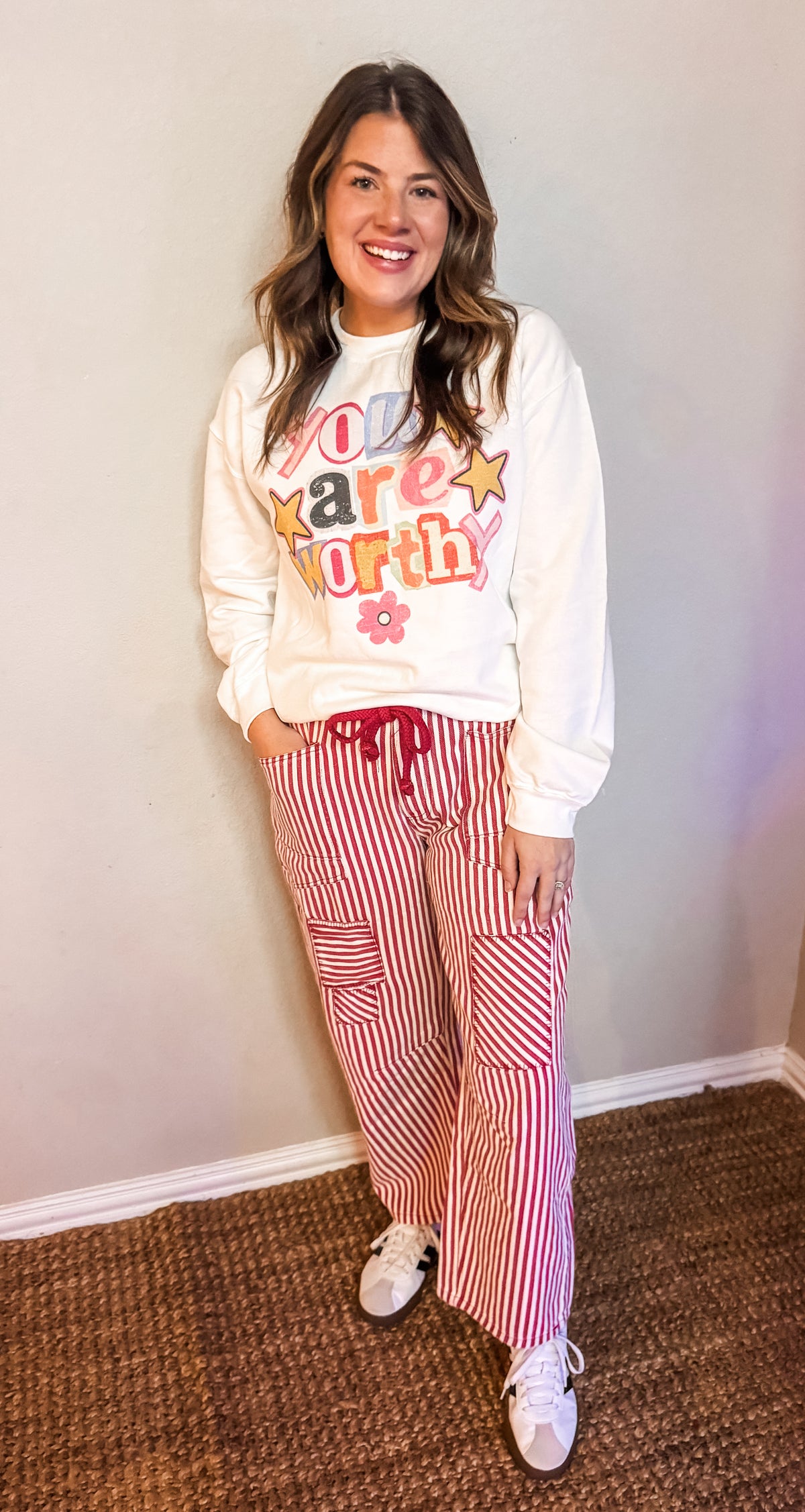 Cherry Stripe Barrel Pants