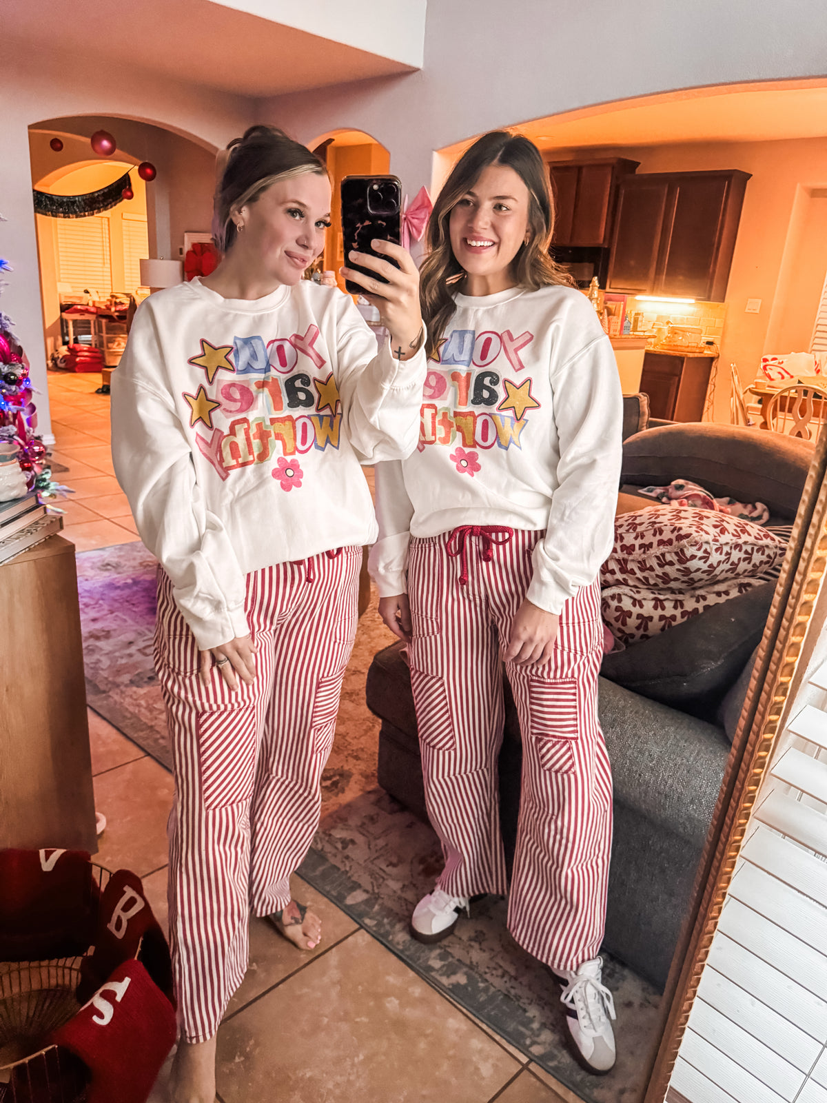 Cherry Stripe Barrel Pants