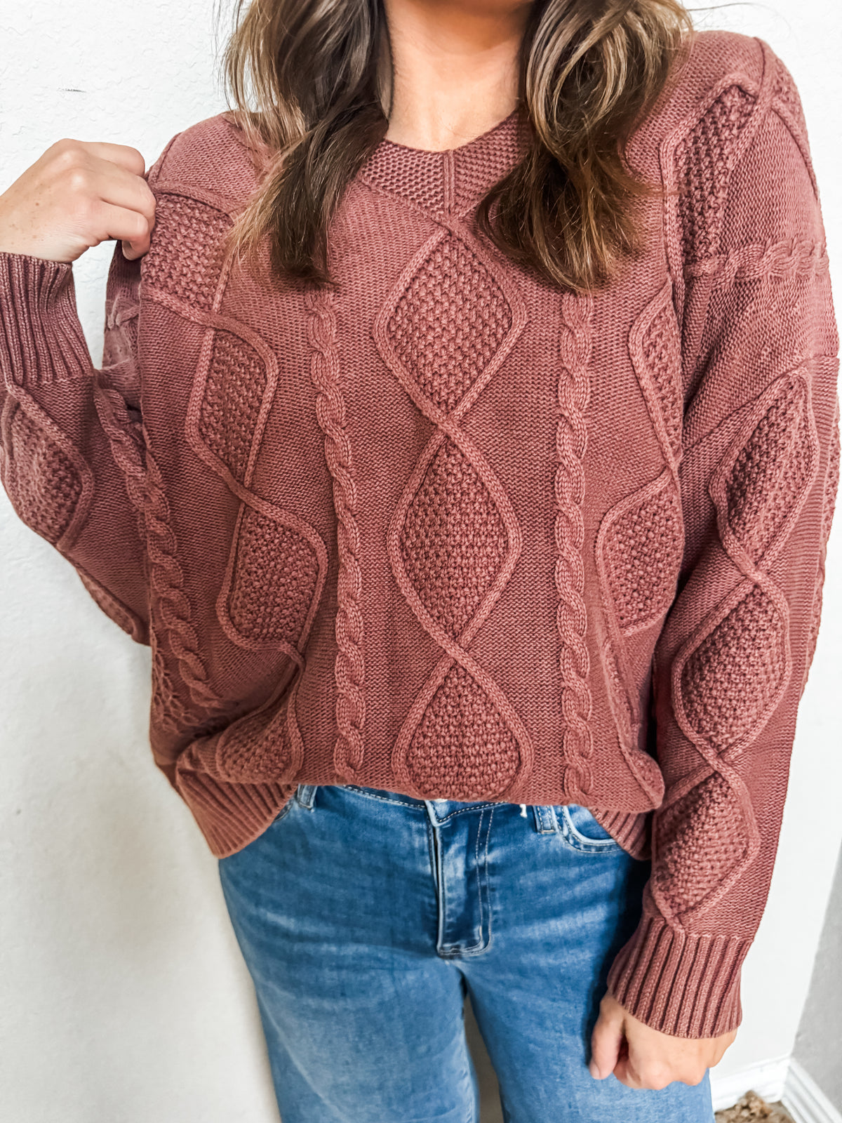 Rustic Retreat Cable Knit Sweater Top