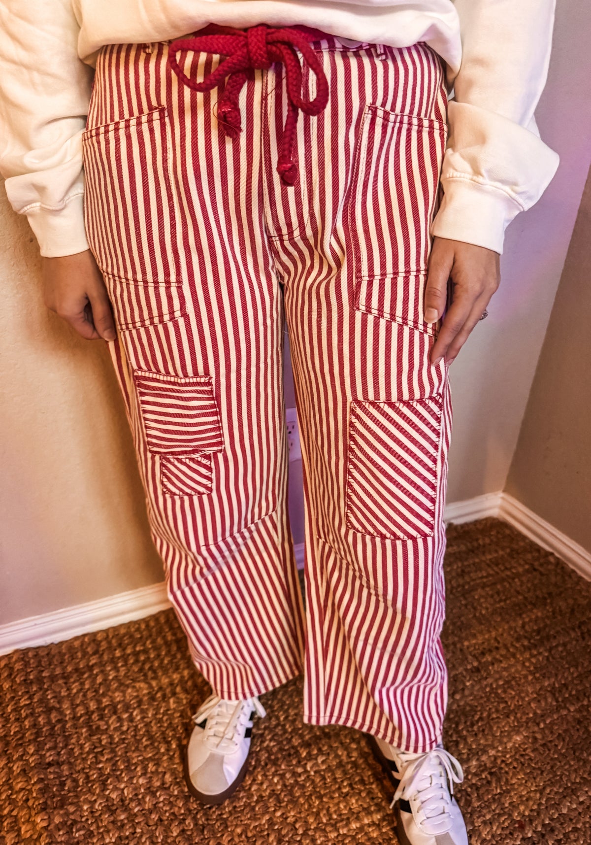 Cherry Stripe Barrel Pants