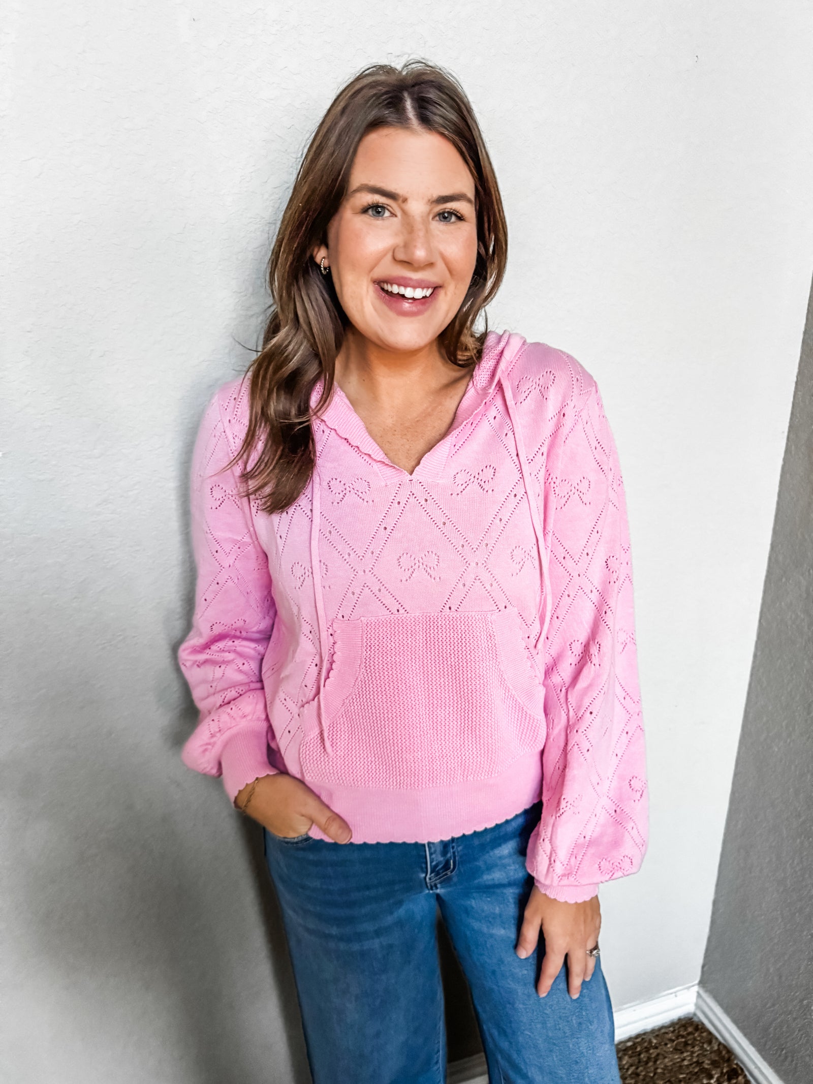 Bows So Cute Knit Hooded Top