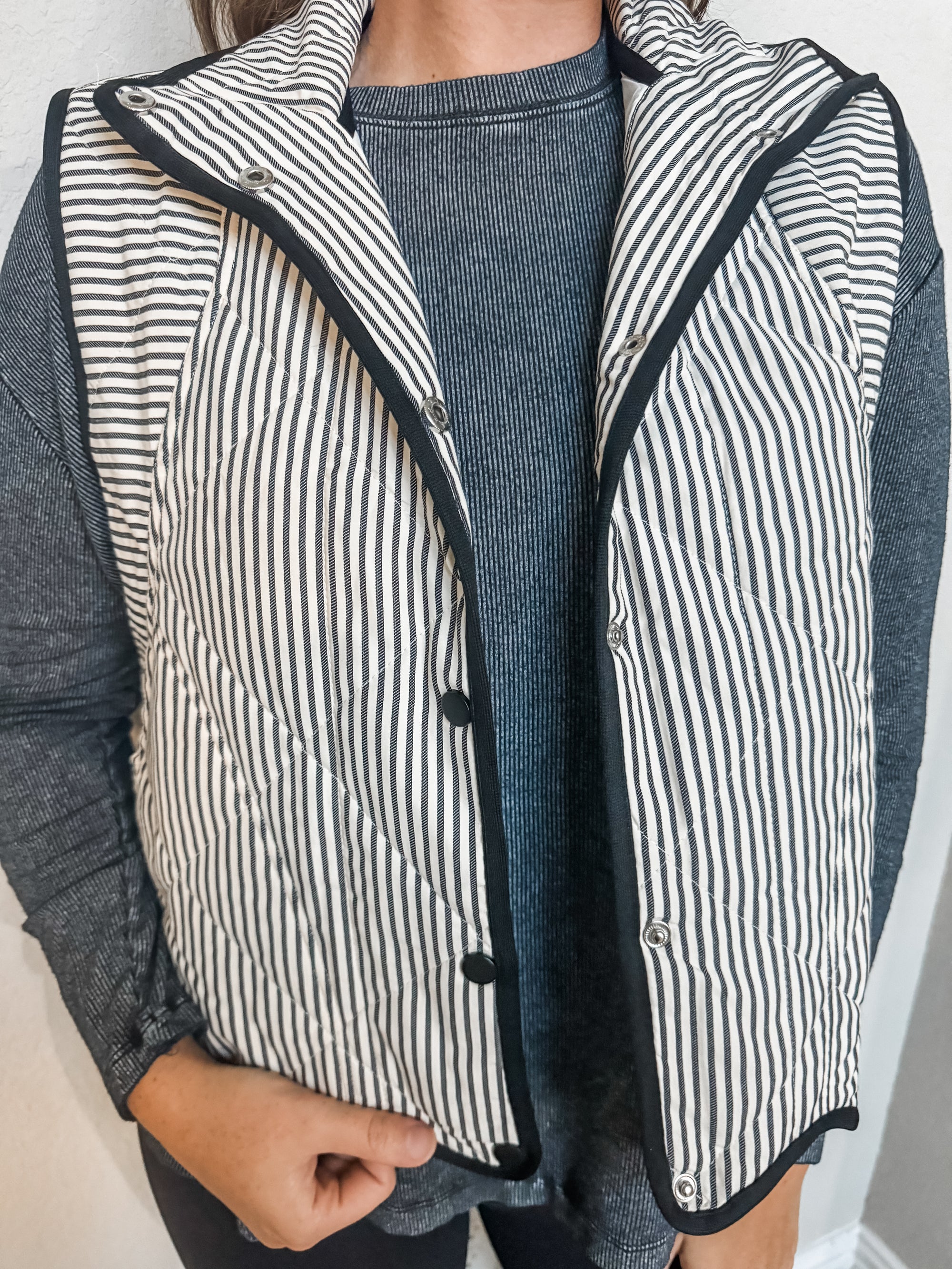 Uptown Girl Striped Vest in Black