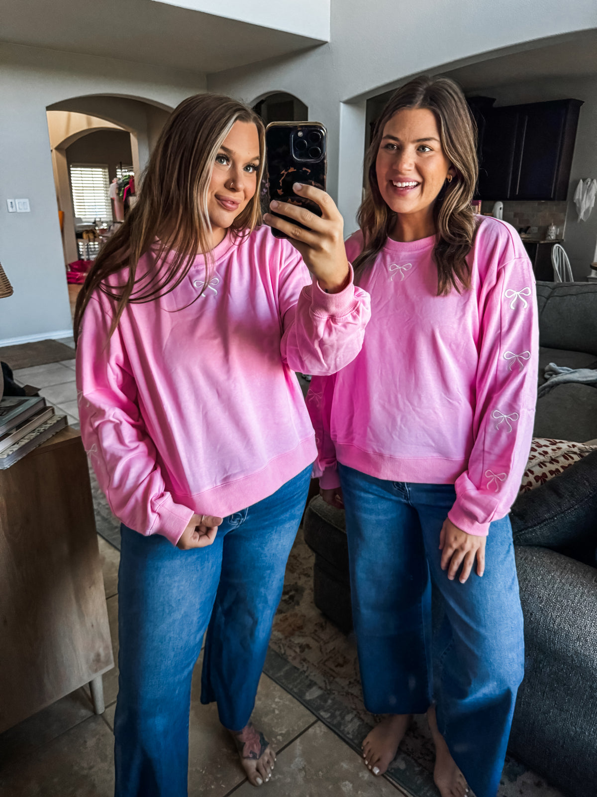 Stitched with a Bow Pullover- Pink