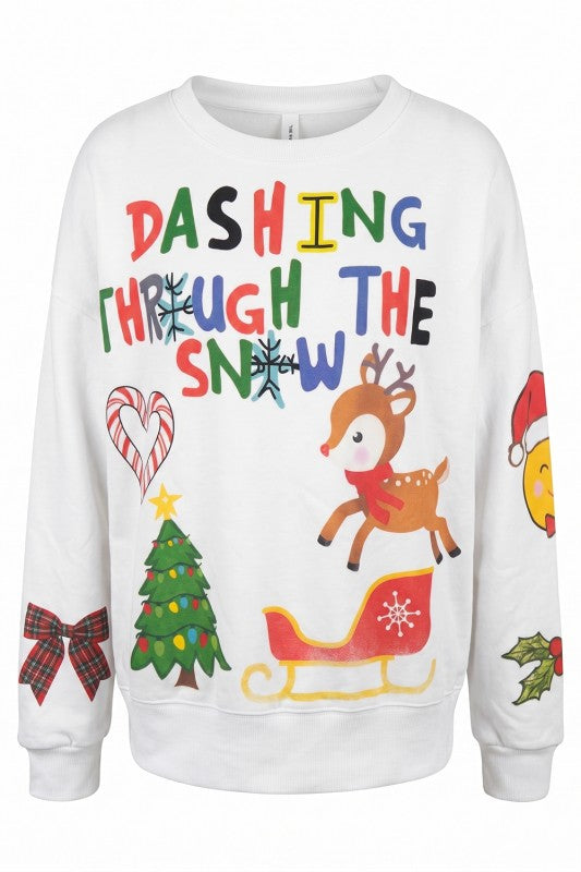 Dashing Through The Snow Allover Printed Graphic Pullover *PREORDER*