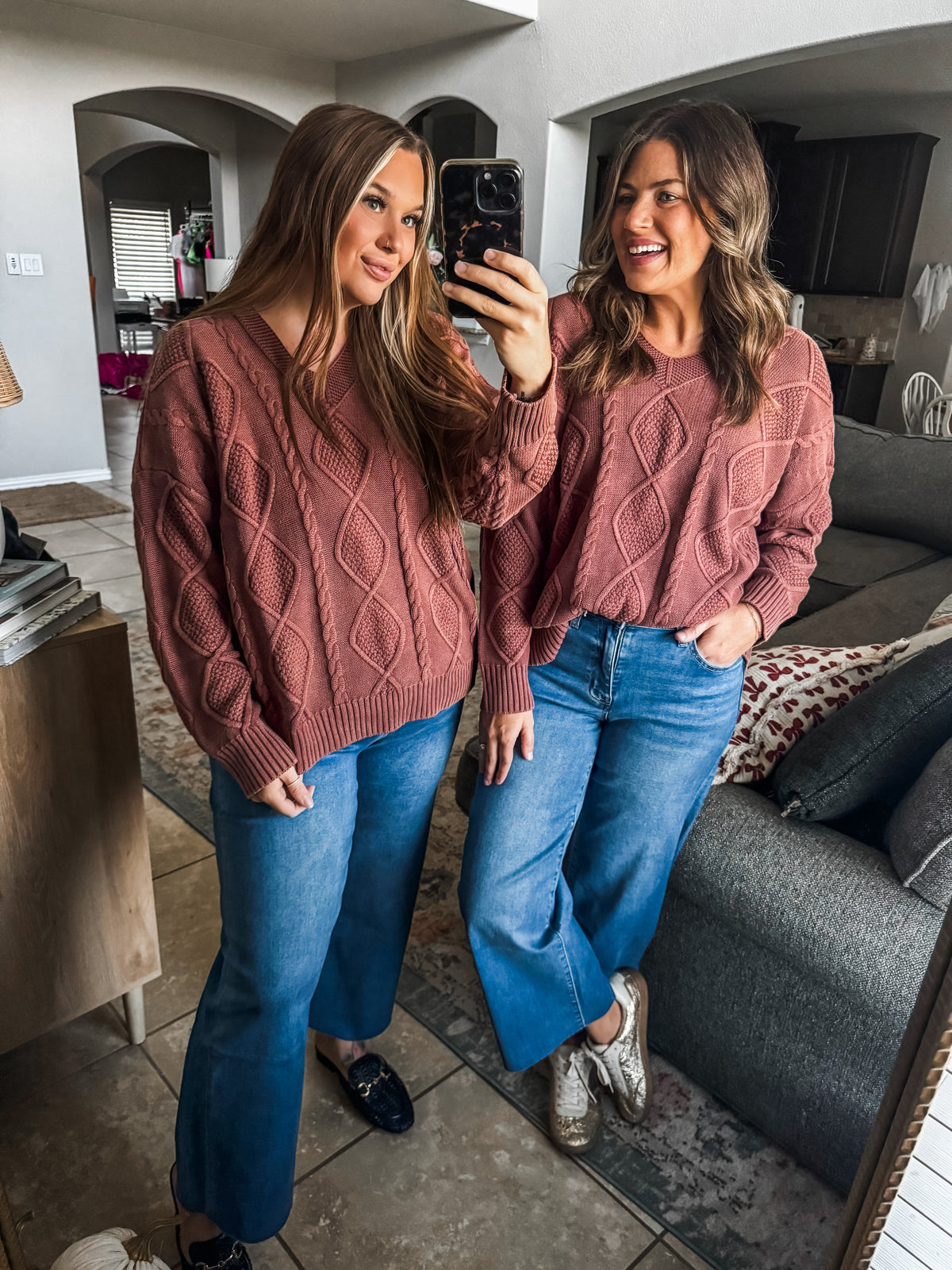 Rustic Retreat Cable Knit Sweater Top