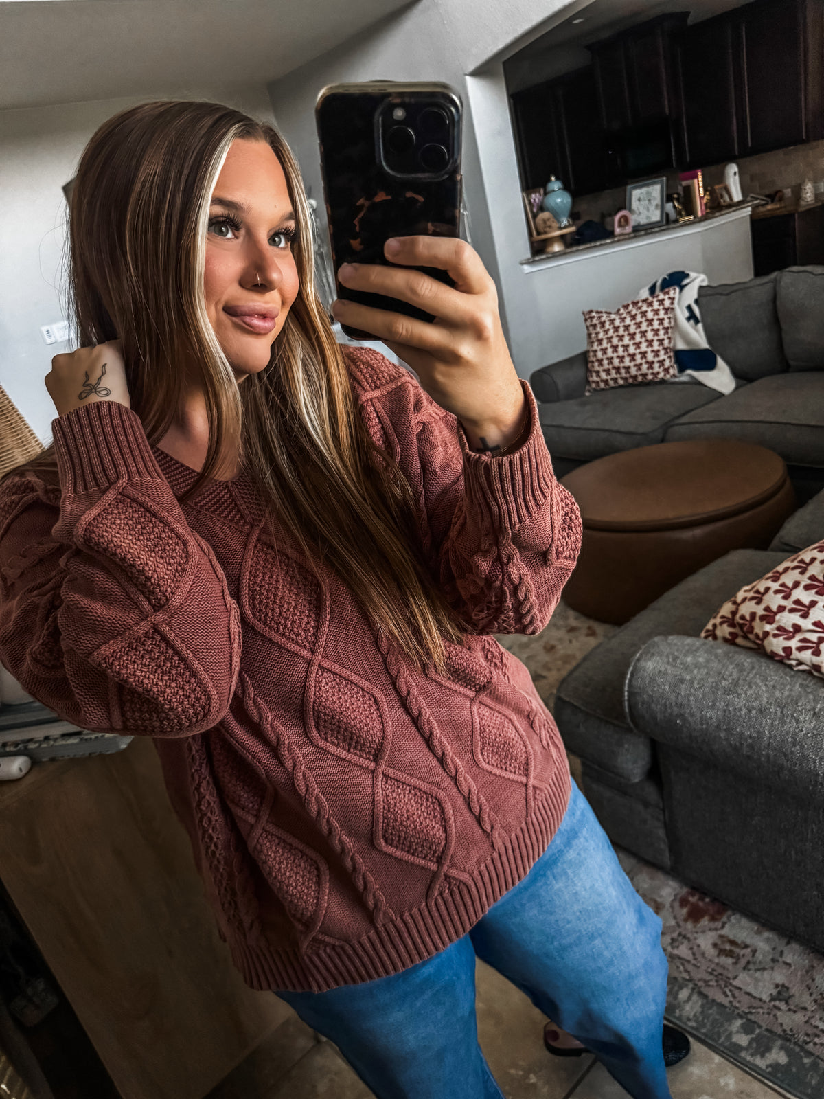 Rustic Retreat Cable Knit Sweater Top