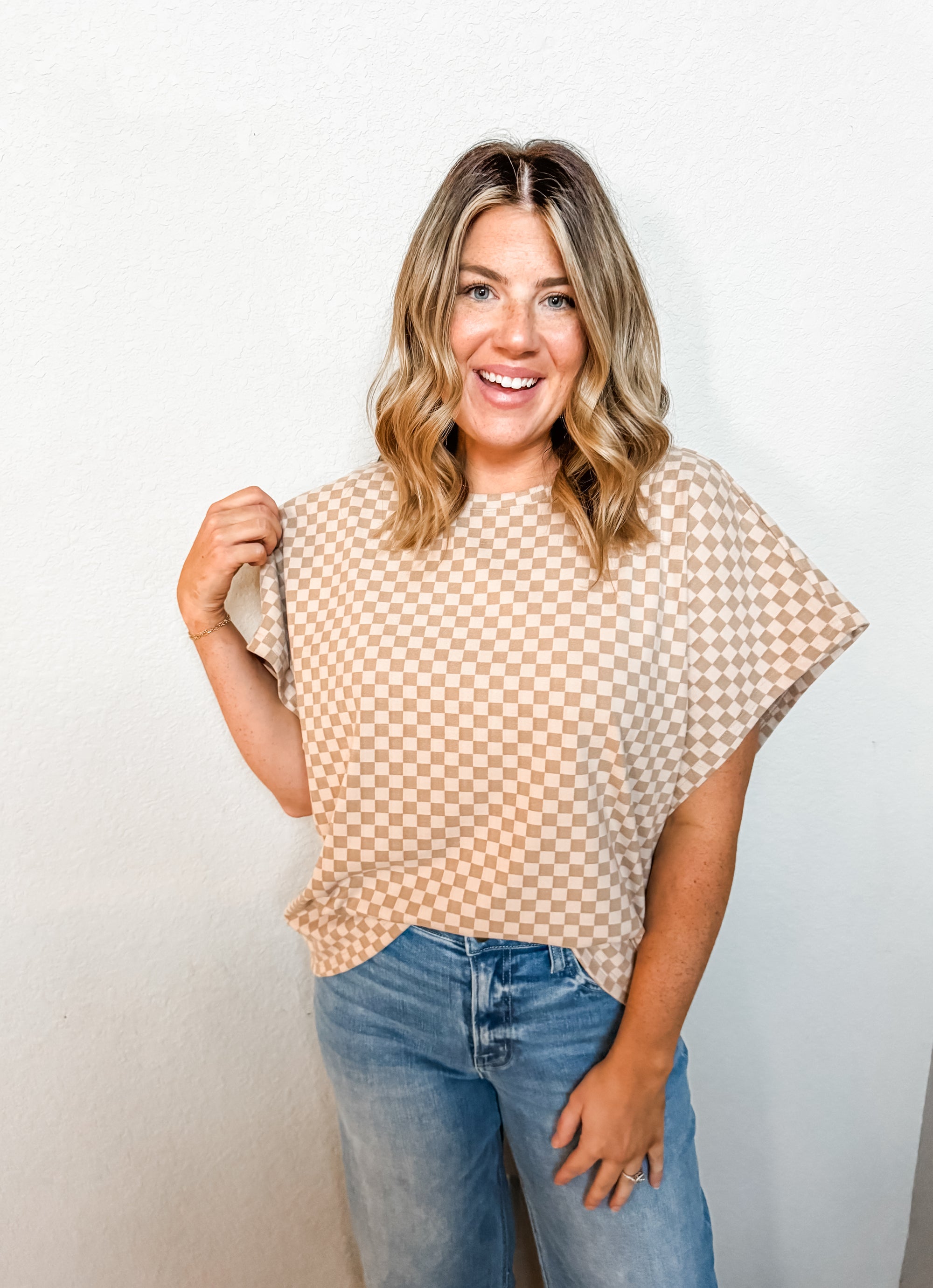 Checked Out Dolman Sleeve Top