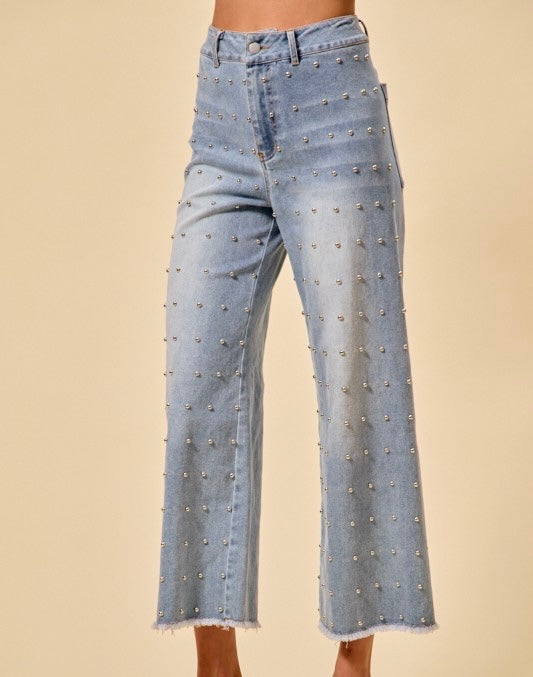 Southern Charm Pearl Studded Wide Leg Denim *PREORDER*