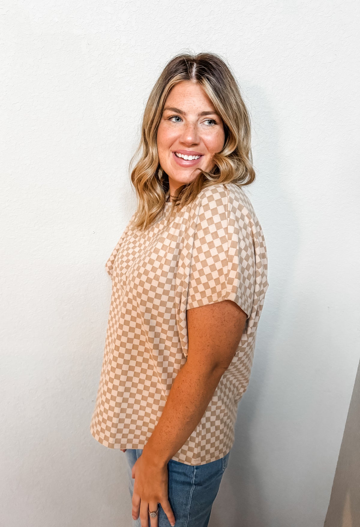 Checked Out Dolman Sleeve Top