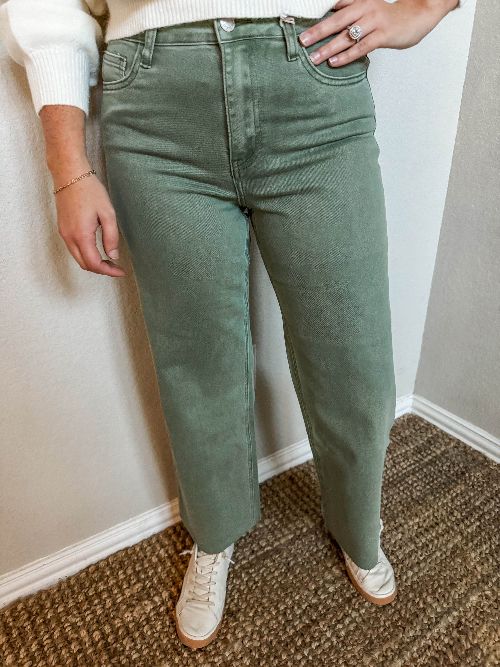 High Rise Crop Wide Leg- Green