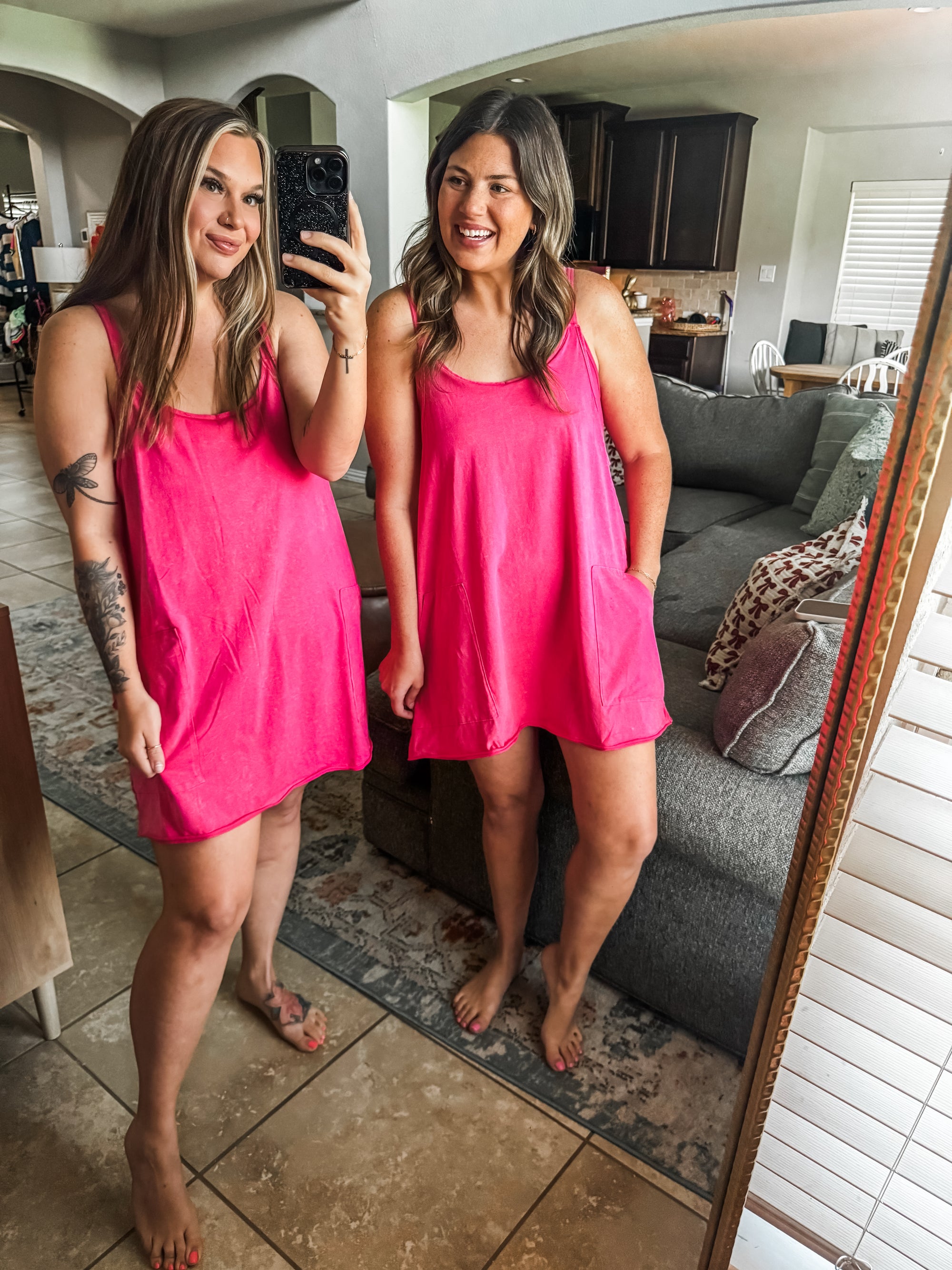 Ready To Go Romper Dress in Hot Pink