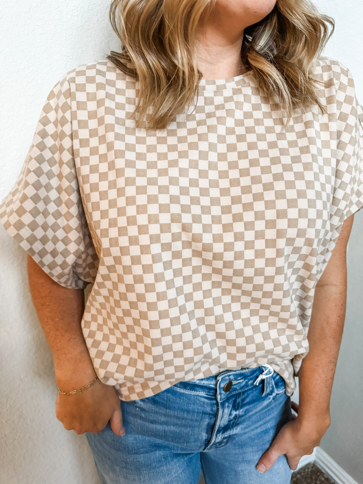 Checked Out Dolman Sleeve Top