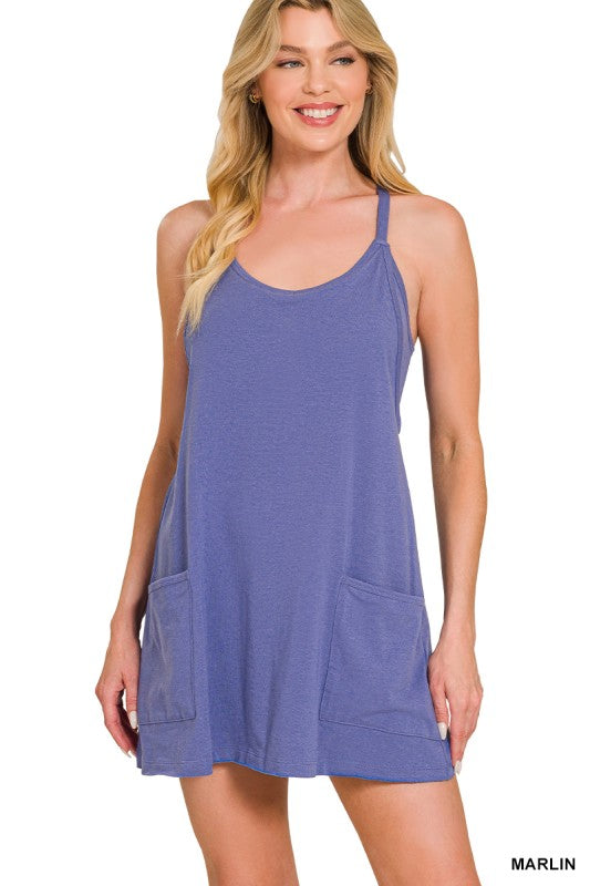 Throw On &amp; Go Romper Dress in Marlin Blue