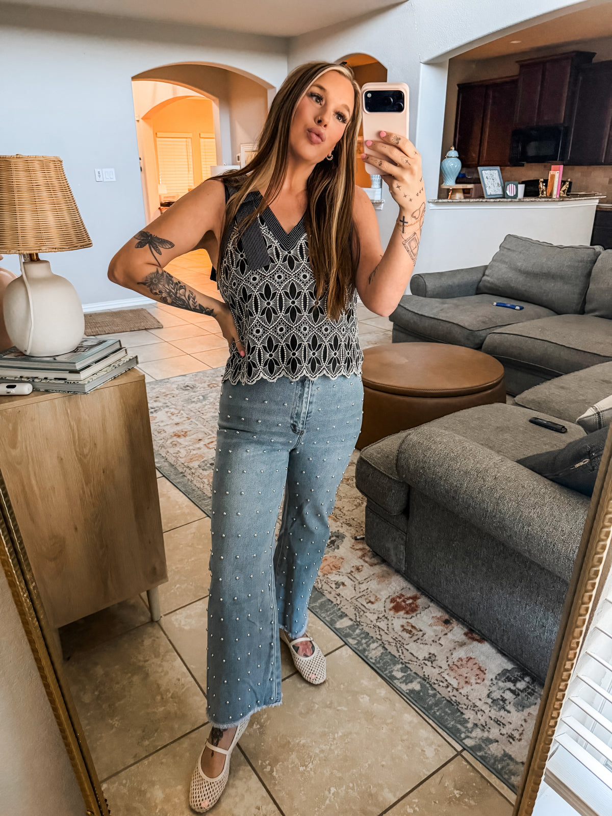 Southern Charm Studded Wide Leg Denim