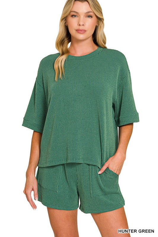Everyday Essential Ribbed Set in Hunter Green