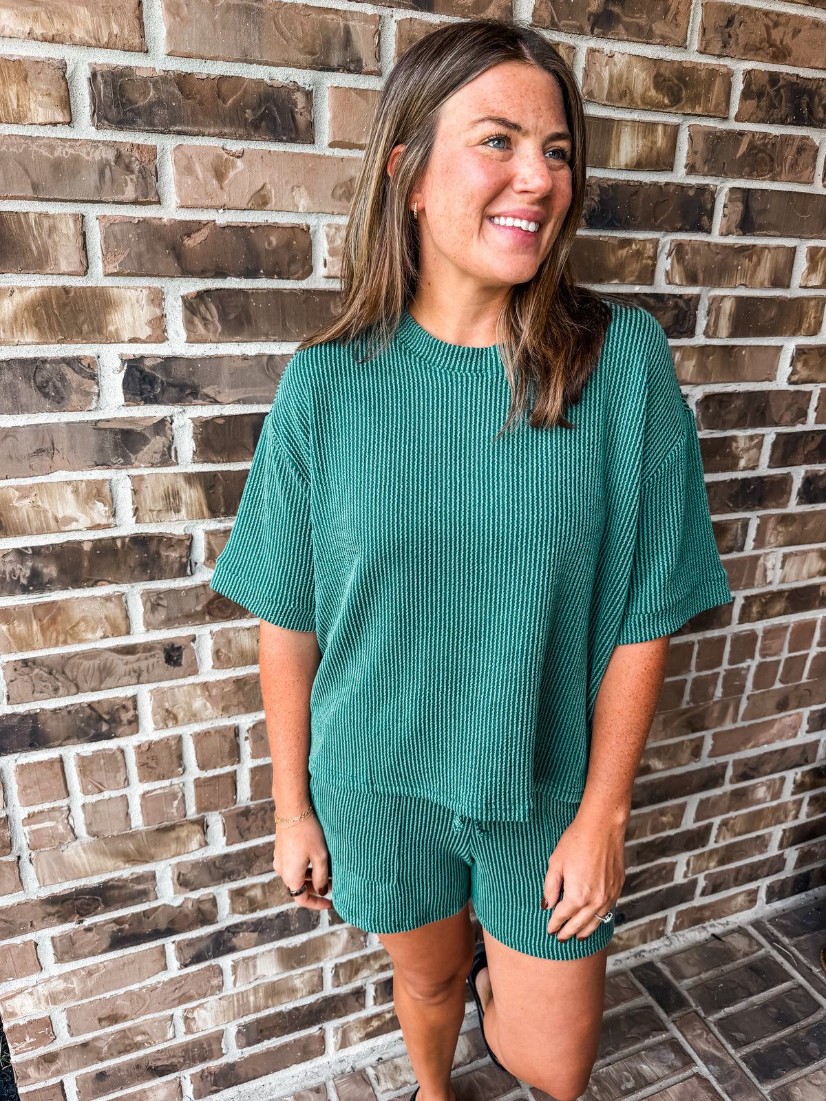 Everyday Essential Ribbed Set in Hunter Green