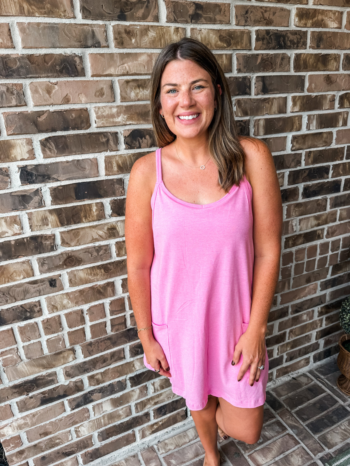 Throw On &amp; Go Romper Dress in Pink