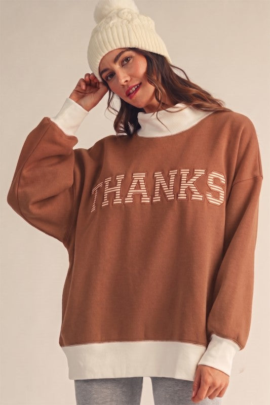 It’s Giving THANKS Stripe Mock Neck *PREORDER*