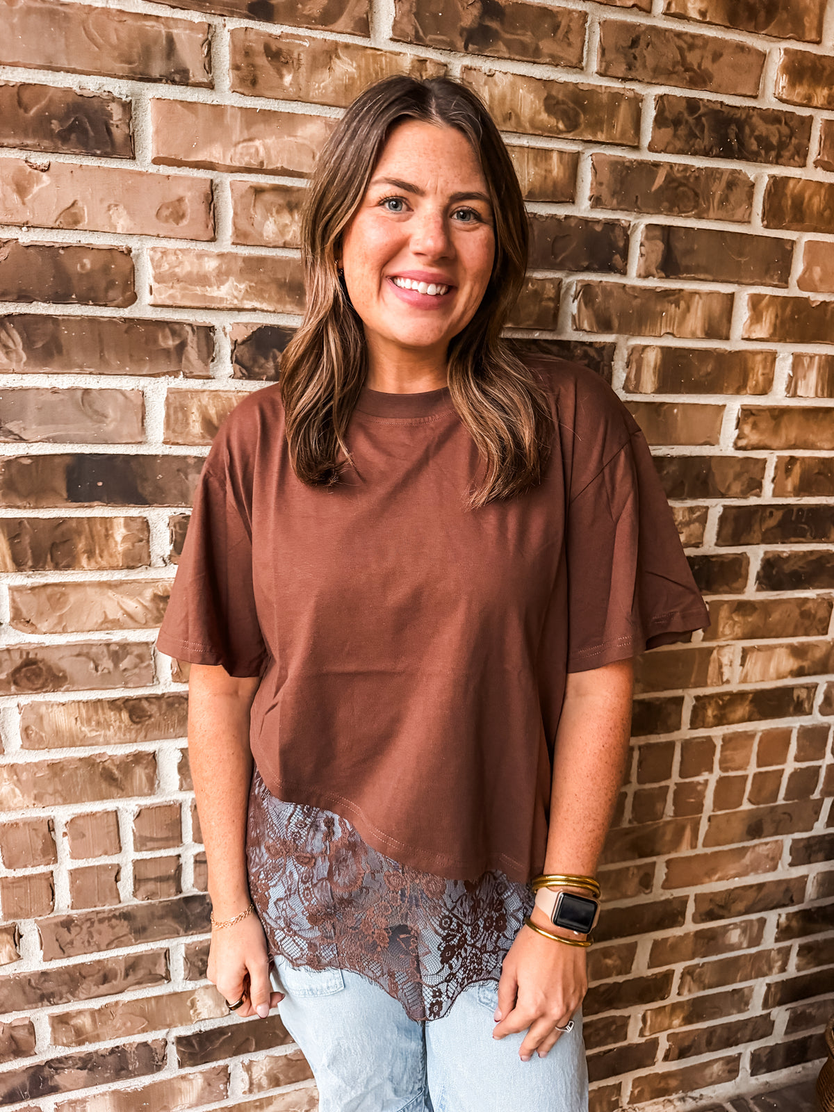 Elevated Lace Tee in Brown