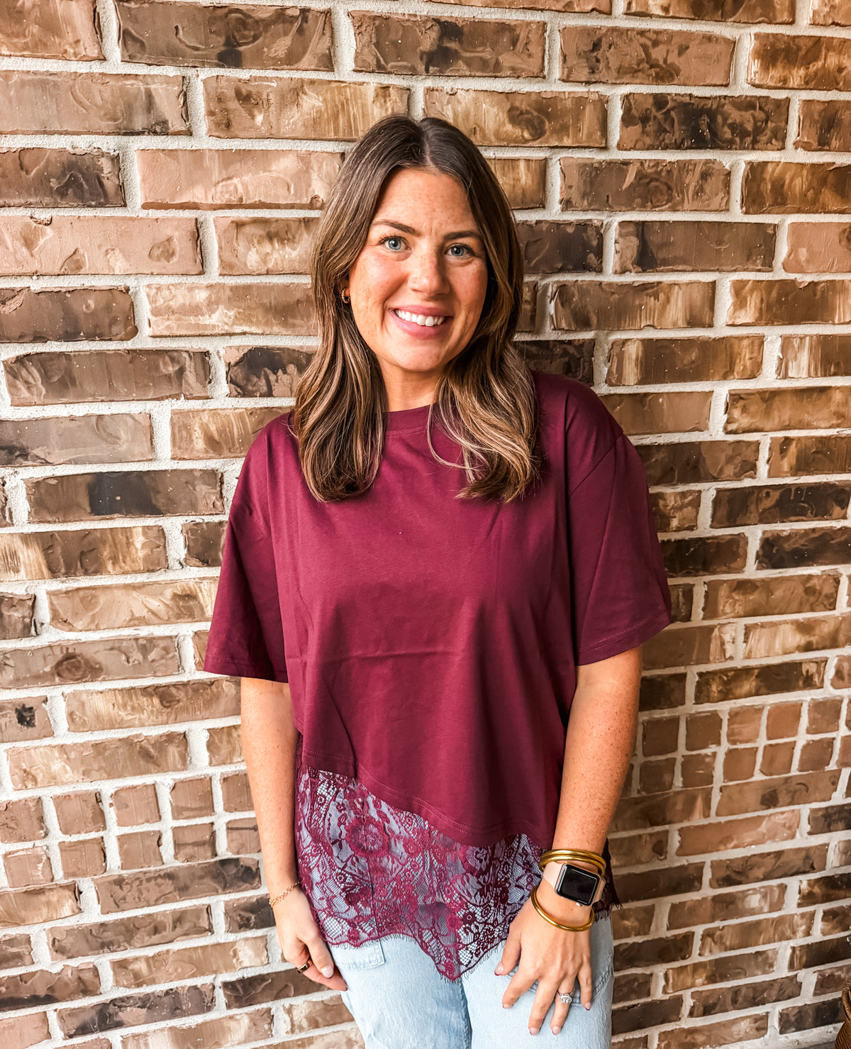 Elevated Lace Tee in Burgundy